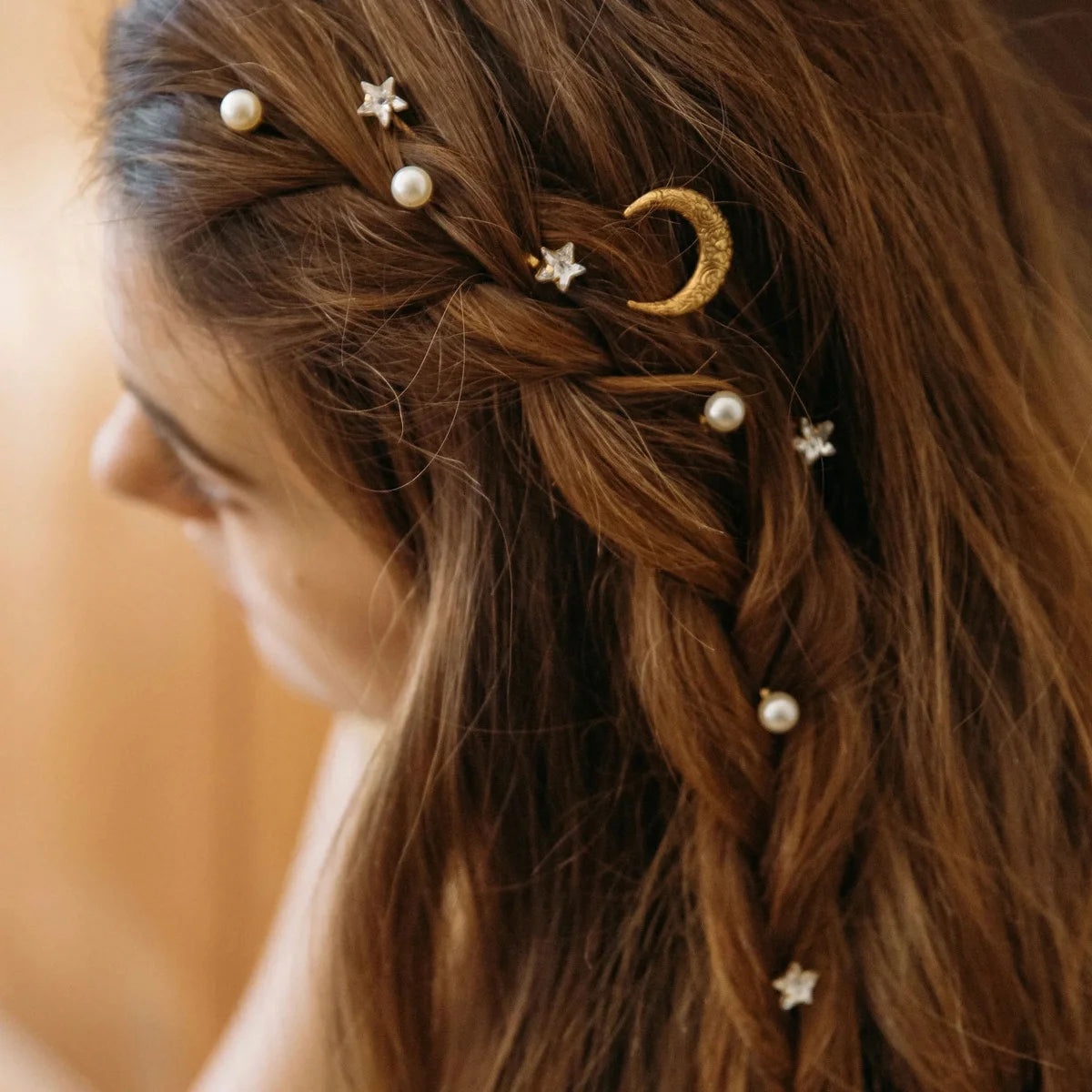 Alloy Female Gift Simple Diamond Pearl Gold Star Moon Clip Fashion Accessory Full Diamond Star Hairpin Female Gift