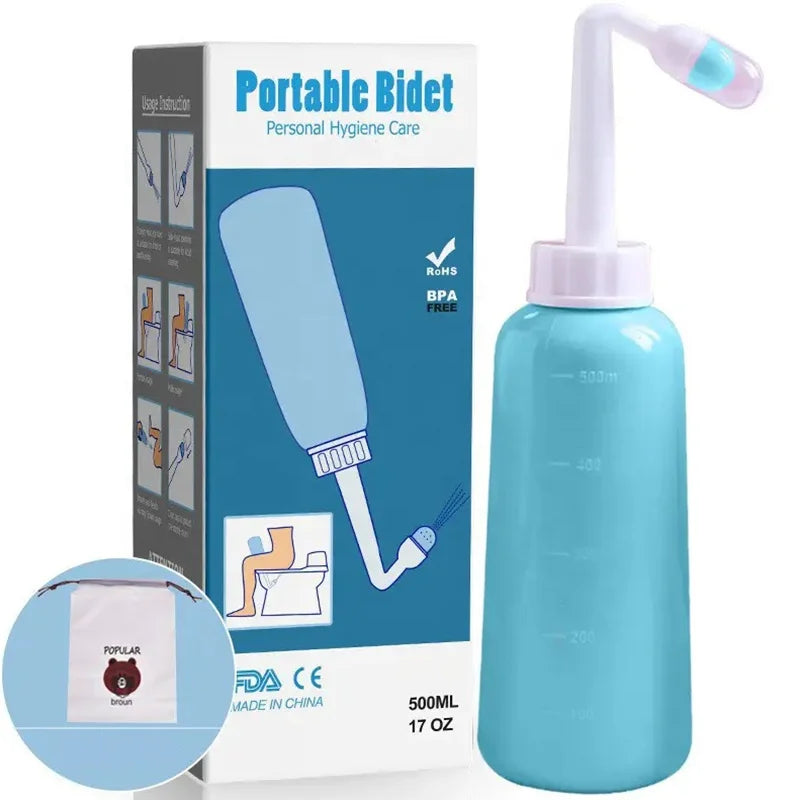 Modern Design Portable Water Toilet Sprayer Bidet Peri Wash Bottle Horizontal Spray 500ml/17oz Capacity Eco-Friendly for