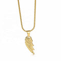 MECYLIFE Hiphop Angel Wing Pendant Charms 18K Gold Plated Stainless Steel Feather Pendants Necklace