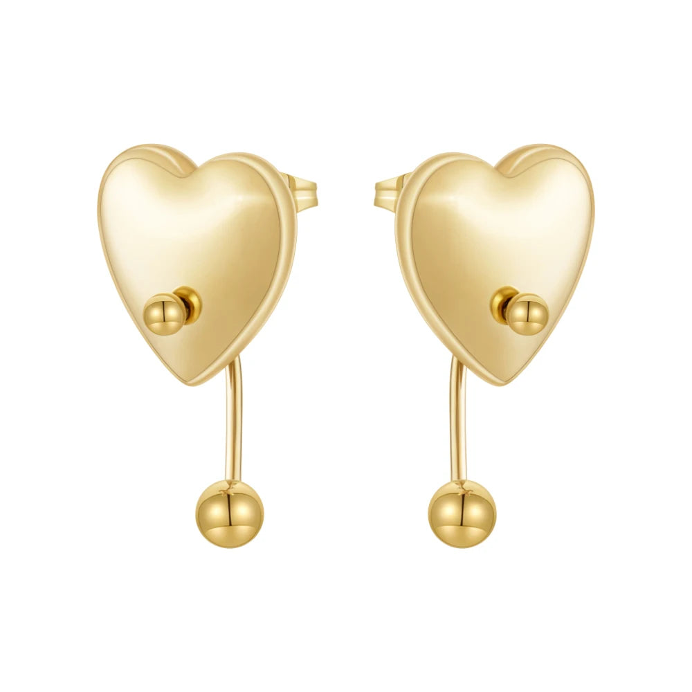 PVD 18K Gold Plated Stainless Steel Jewelry Smooth Heart Stud Earring Steel Ball Trendy for Women Gifts Earrings E231486