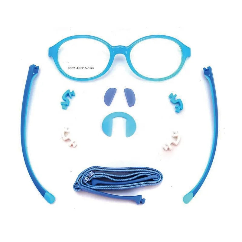 Wholesale TR90 Kids' Sporty Design Eyeglasses Frames Changeable Elastic Strap Extra Nose Pad 9002 Rubber Oval Spectacle Frames