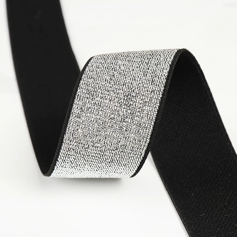 High Elasticity 25mm 35mm Wide Stock Sewing Gold Metallic Shinny Glitter Lurex Nylon+Latex Custom Logo Elastic Band Webbing Hair