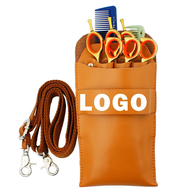 Professional Hair Stylist Scissors Kit with Cowhide Crossbody Bag Pet Hair Bag Convenient Fanny Pack