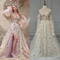 14257# Real Photo Shiny Tulle A-line High Side Slit Wedding Ball Gown for Women Birthday Party Evening Dresses With Beading Star