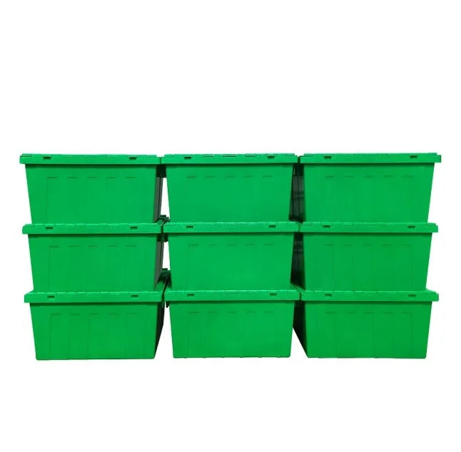 Large Logistic Green Heavy Duty Warehouse Supermarket Nestable Stackable Turnover Plastic Storage Tote Boxes with Lids