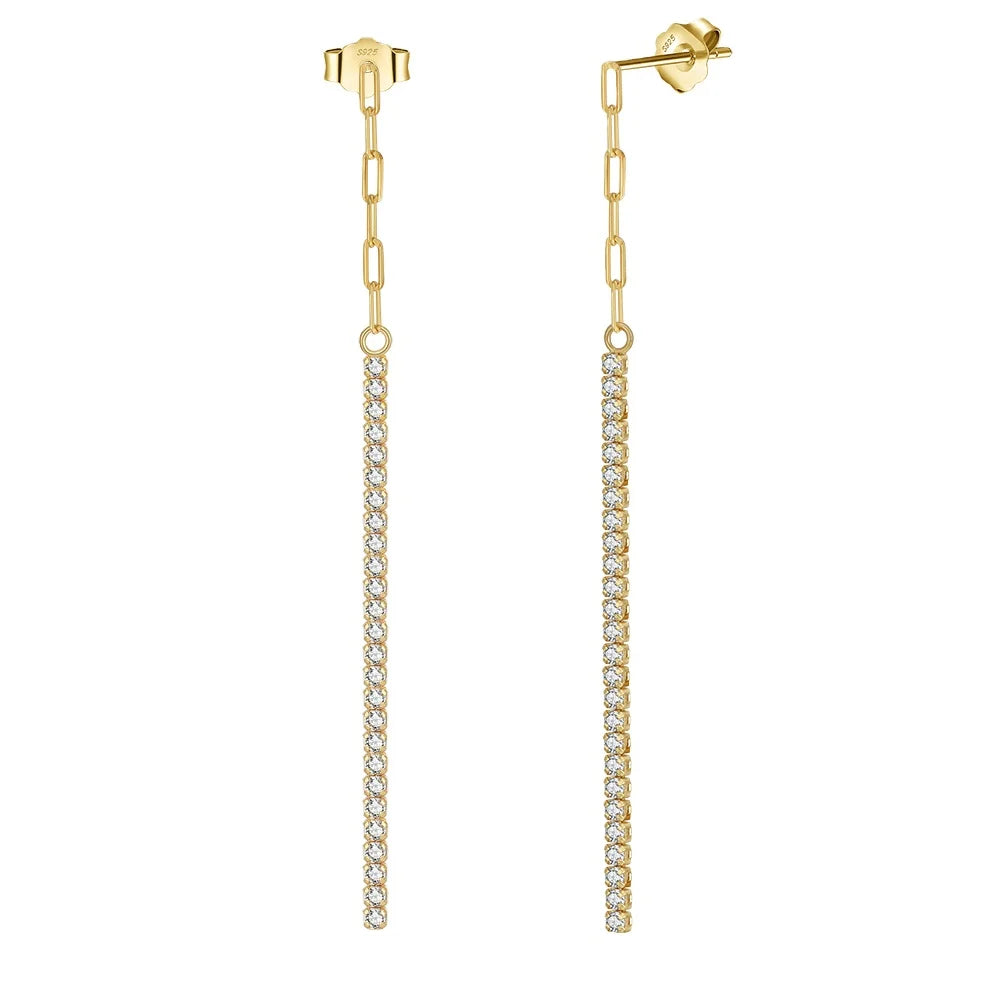 RINNTIN SE110 Wholesale Jewelry 925 Sterling Silver Earrings With Cubic Zircon CZ 14K Gold Plated Stud Drop Earrings for Women