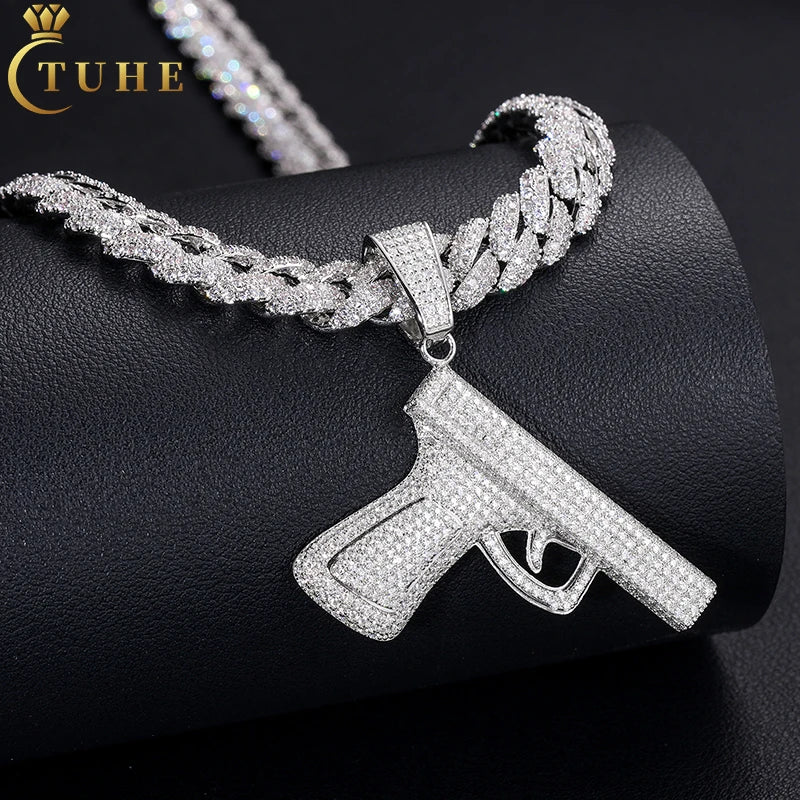 Wholesale Statement Rapper Jewelry Hip Hop Men 925 Sterling Silver VVS Moissanite Diamond Iced Out Pistol Pendant