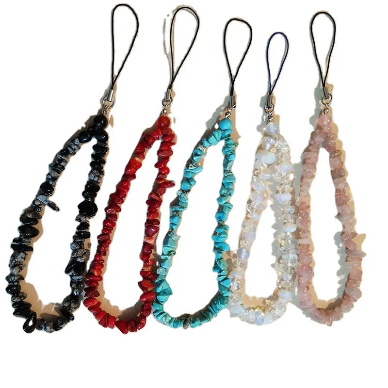 Natural crystal gravel stone colorful crystal bead mobile phone chain