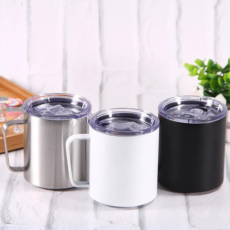12oz Coffee Beer Camping Sublimation Straight Tumbler Mugs With Handle and Lid