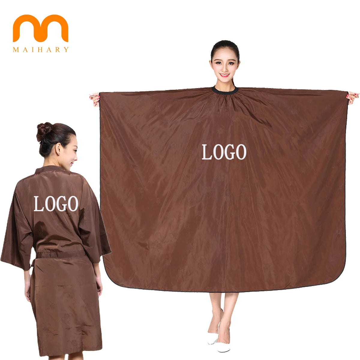 Custom Logo Waterproof Browen Hair Salon Hair Cutting Hairstylist Snap Black and Brown Barber Apron Hairdresser Capes