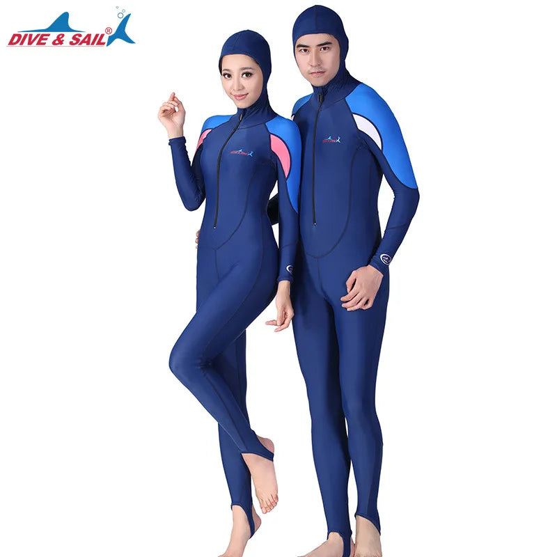 Men's UPF 50 One Piece Surf Wetsuit with Hood Long Rashguard Full Body Swim Suit for  De Buceo UPF 50+ Surf Swimsuit