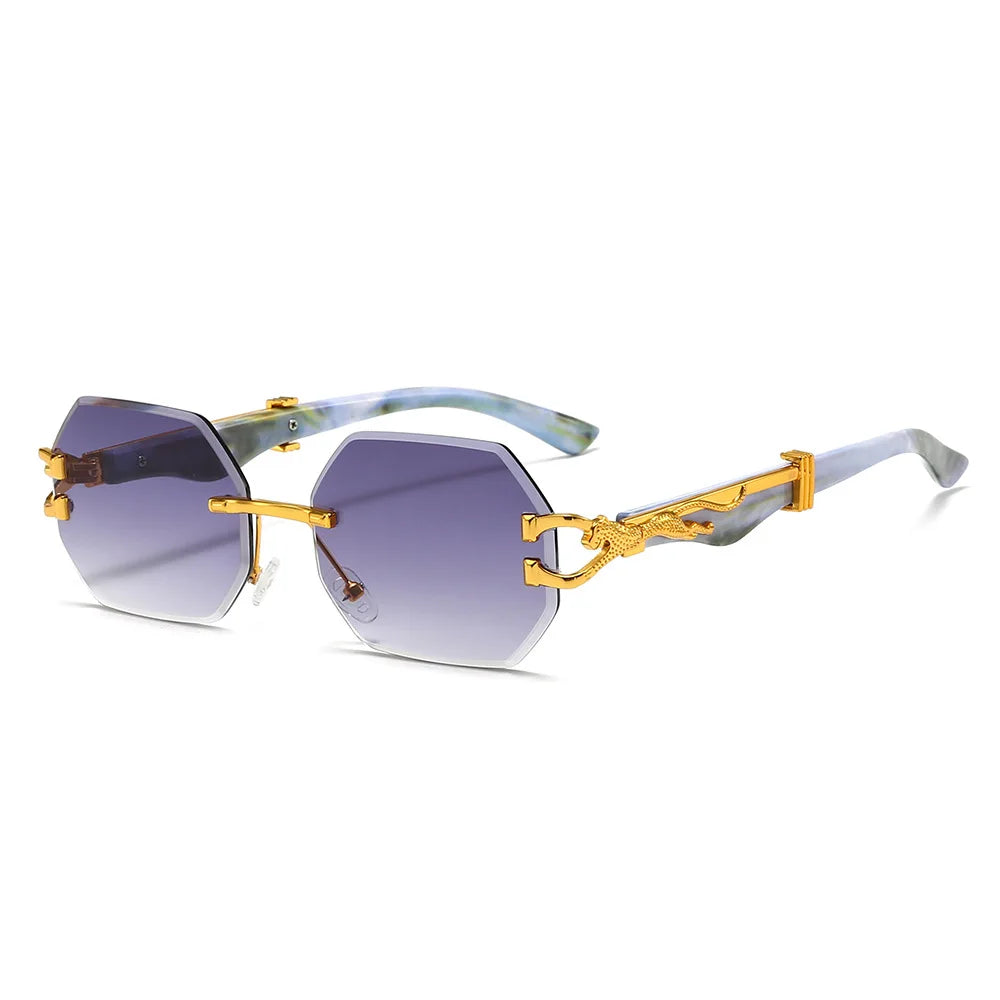 Custom Logo Luxury Vintage Trendy Frameless Rectangular Sunglasses  UV400 Fashion Metal Sunglasses Black/Red Gold PC