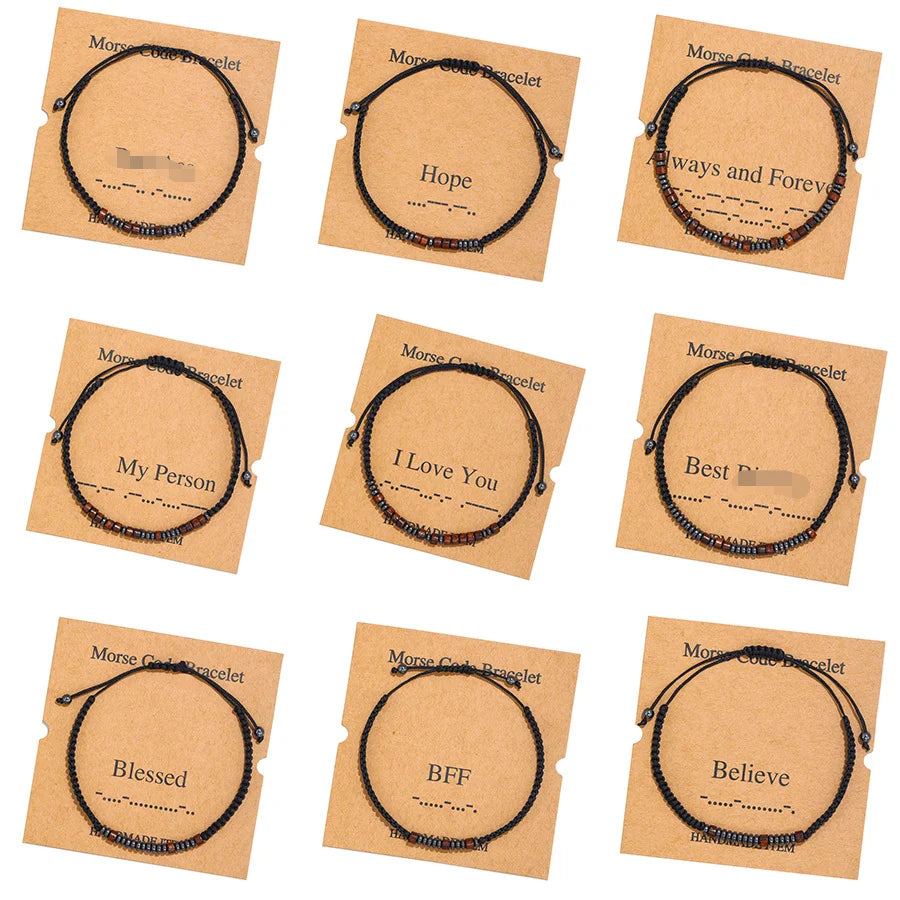 Hot Sale Secret Message Beads Bracelet Morse Code Beads Rope Bracelets Friendship Couple Morse Code Bracelet for Women Men