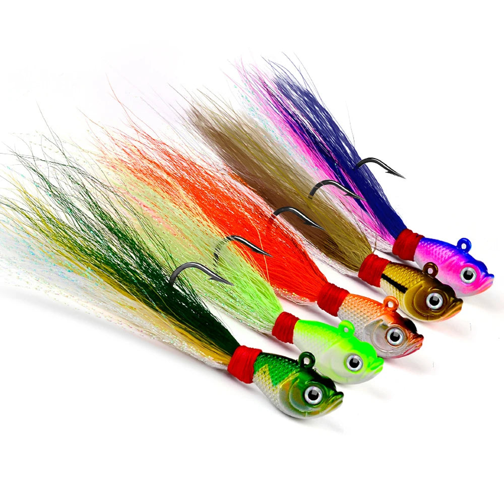 7g/14g/28g/42g/56g Buck Tail Jig Head Artificial Bait Bucktail Bass Walleye Trout Crappie Fishing Jig Lure