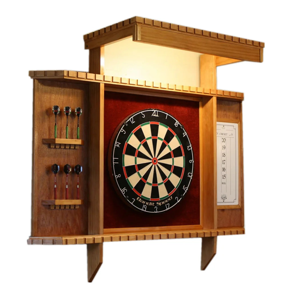 Customized Wood Wall LED Dartboard Cabinets with Lighting Round Sisal Dartboard Protector Home Decor Style
