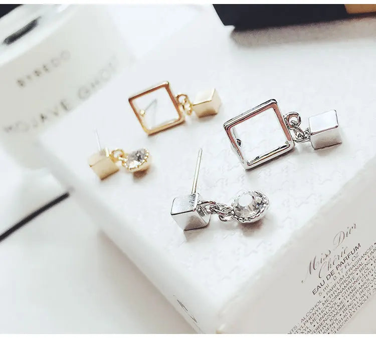 925 Sterling Silver Square Stud Earrings for Women Elegant Wedding Jewelry Pendientes Mujer Moda 2022 Brincos