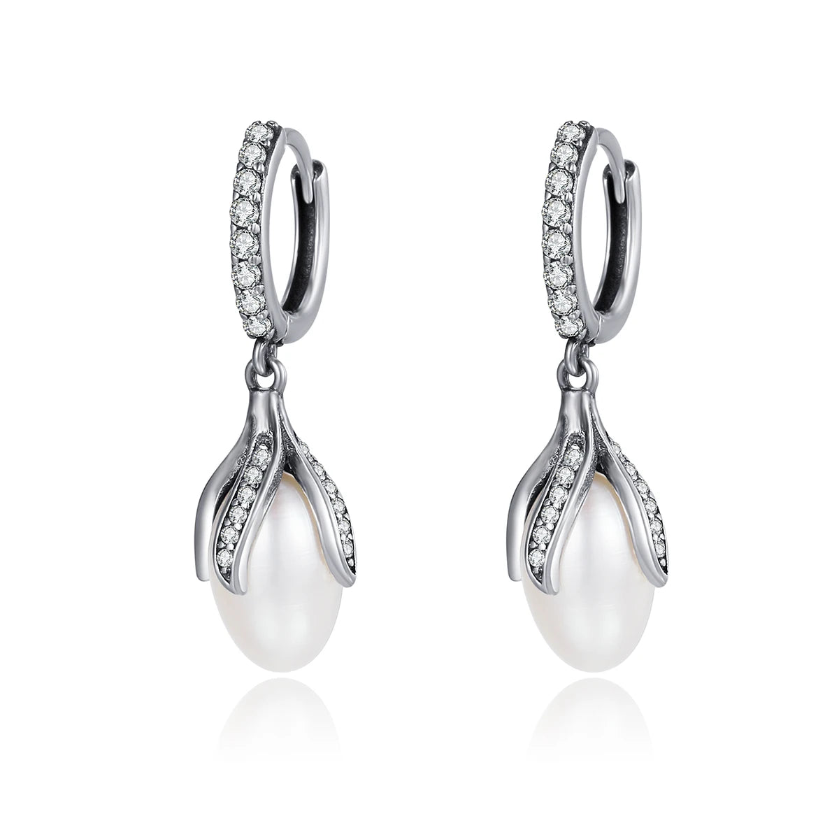 Factory 925 Sterling Silver Blooming Flower Petal Freshwater Pearl Drop Earrings for Women Luxury Silver Jewelry SCE259