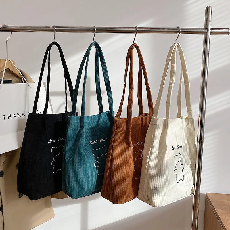 YIMYIK 2022 New Latest Joker Corduroy Bucket Bag Large Capacity Trendy Simple Shopping Bag for Woman