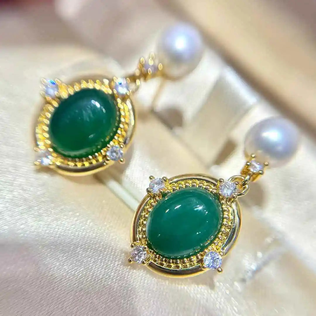 Discounted 6-7mm Natural Freshwater White Bread Pearl Earrings Trendy Jade Agate with Gold Plating for Gift Cheap Pearl Jewelry