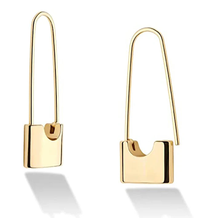 Fashion High Quality Hoop Gold Plated Lock Pendant Huggie Earrings for Women