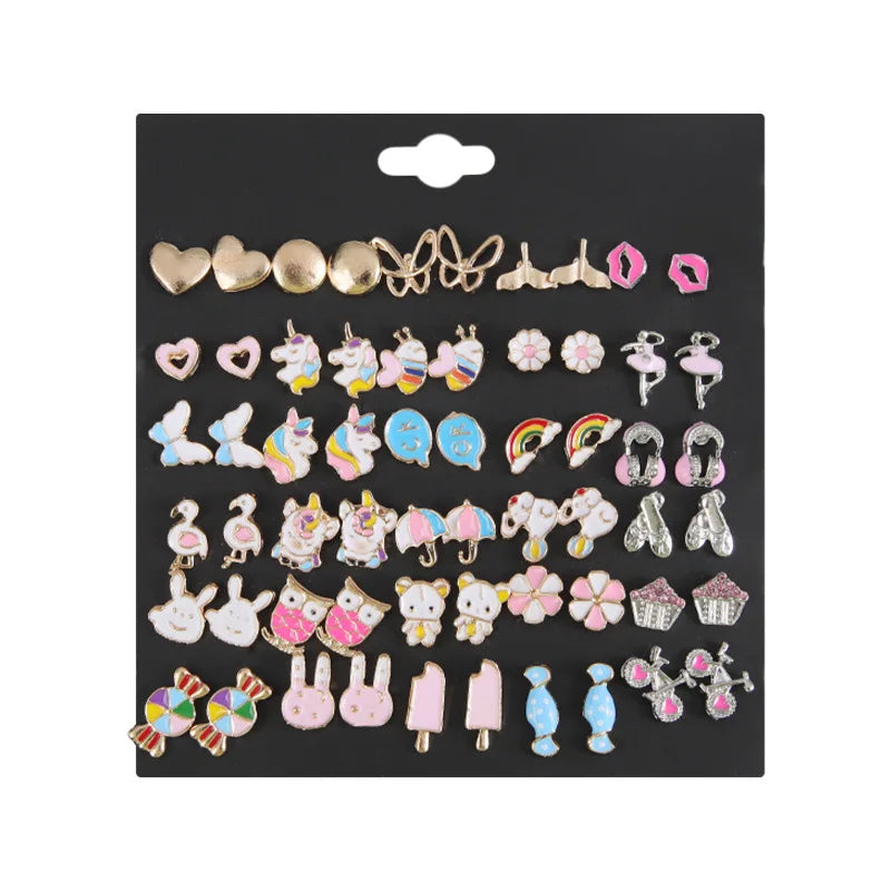 Hot Sale Enamel Animal Flower Earrings Gold Round Heart Earrings Combo Set Girls Jewelry