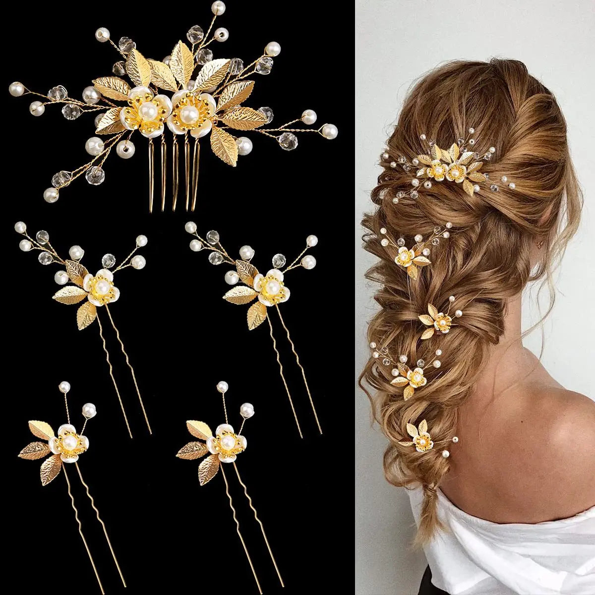 Angel Crystal Gold Plated Custom Brass French Fancy Bridal Floral Hair Pin and Comb for Girls