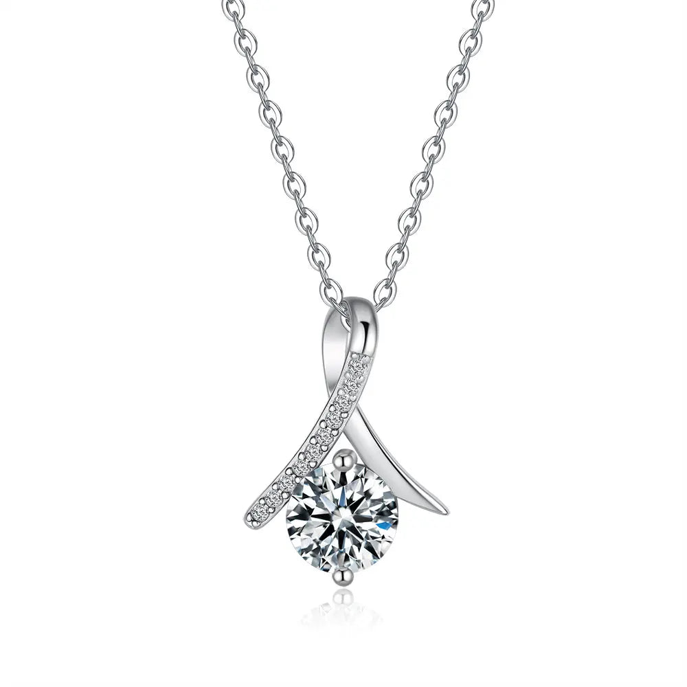 Fast Shipping 1ct 6.5mm Moissanite Pendant with 925 Silver Chain 925 Silver Jewelry Necklace