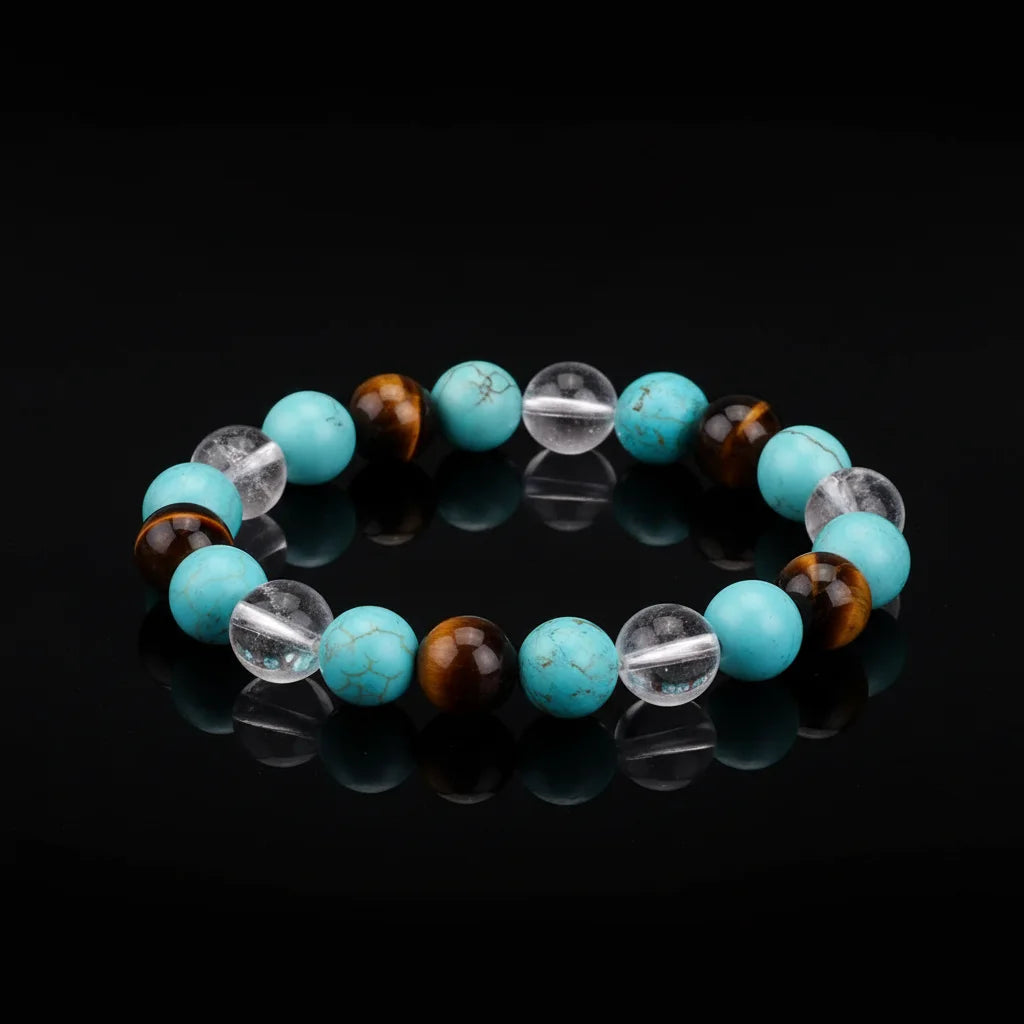 10mm Fashion Brown Tiger Eye Blue Howlite Turquoise Clear Quartz Gemstone Beads Personality Handmade Jewelry Bracelet for Gifts