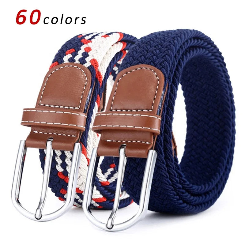 60 Colors Women Knitted Casual Canvas Fabric Woven Stretch Braided Elastic Belt Multicolored for Men Jeans Golf Custom Logo