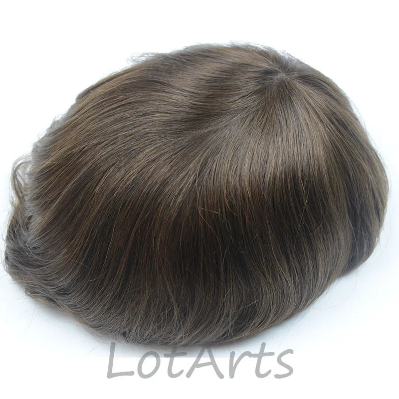Men's Indian Remy Hair Toupee with Mono Lace & PU Base Natural Color Straight 120% Density Shedding Free