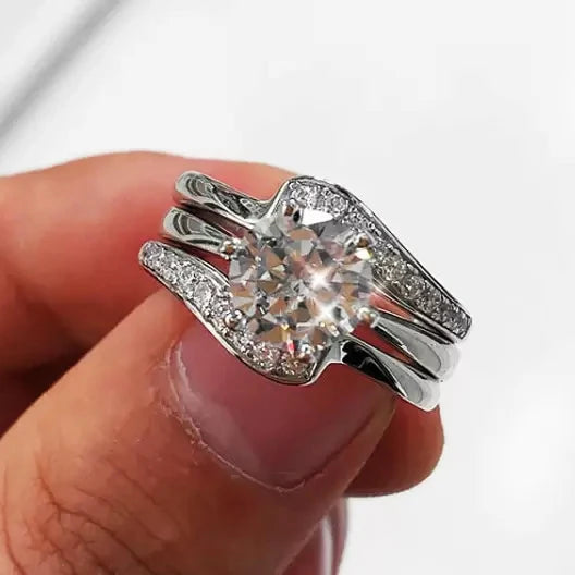 CAOSHI 3pcs/set Engagement Rings Shiny Round Zircon Twisted Thin Rings Macro Pave Lady Girls Silver Wedding Dainty Ring Set
