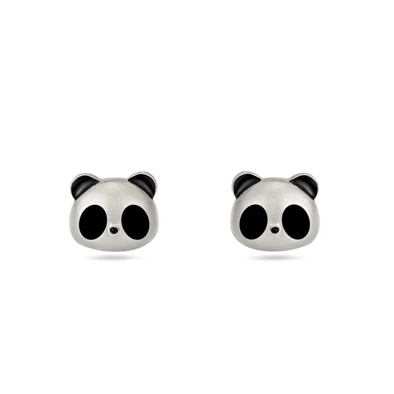 925 Sterling Silver Cute Panda Earrings Ins Simple Joker Personality Earrings Student Earrings