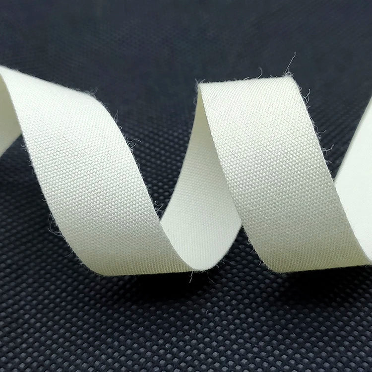 Wholesale Stock 2cm Solid Natural Plain Eco-friendly Recycled Cotton Ribbon Double Face Custom Logo 100% Cotton Material Garment