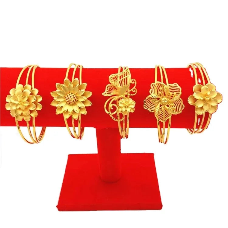 Dubai Jewelry Flower Bracelet Brass Gold PlatedLarge Flower Pendant Exquisite  Imitation-Gold Plated Ladies Fashion Jewelry