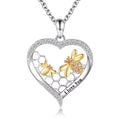 S925 Sterling Silver Rhodium Plated&Gold Plated Zircon Honey Bee Heart Honeycomb Pendant Necklace