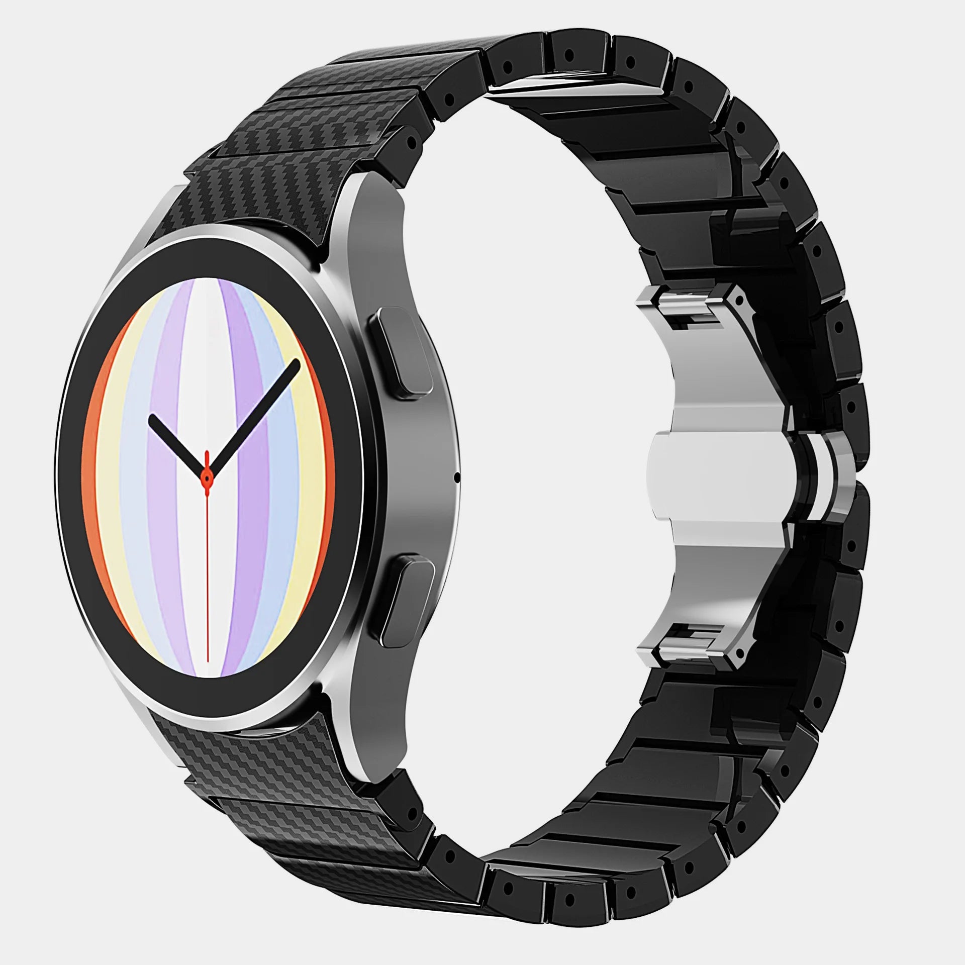 Carbon Fiber Texture Curved End Link Wrist Strap for Samsung for Galaxy Watch 6 Classic 43mm & 47mm Resin Metal Band