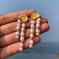 Fashion Natural Freshwater Pearl Long Fringe Brass Gold-Plated Conch Shell Earrings Women's Jewelry Factory Wholesale