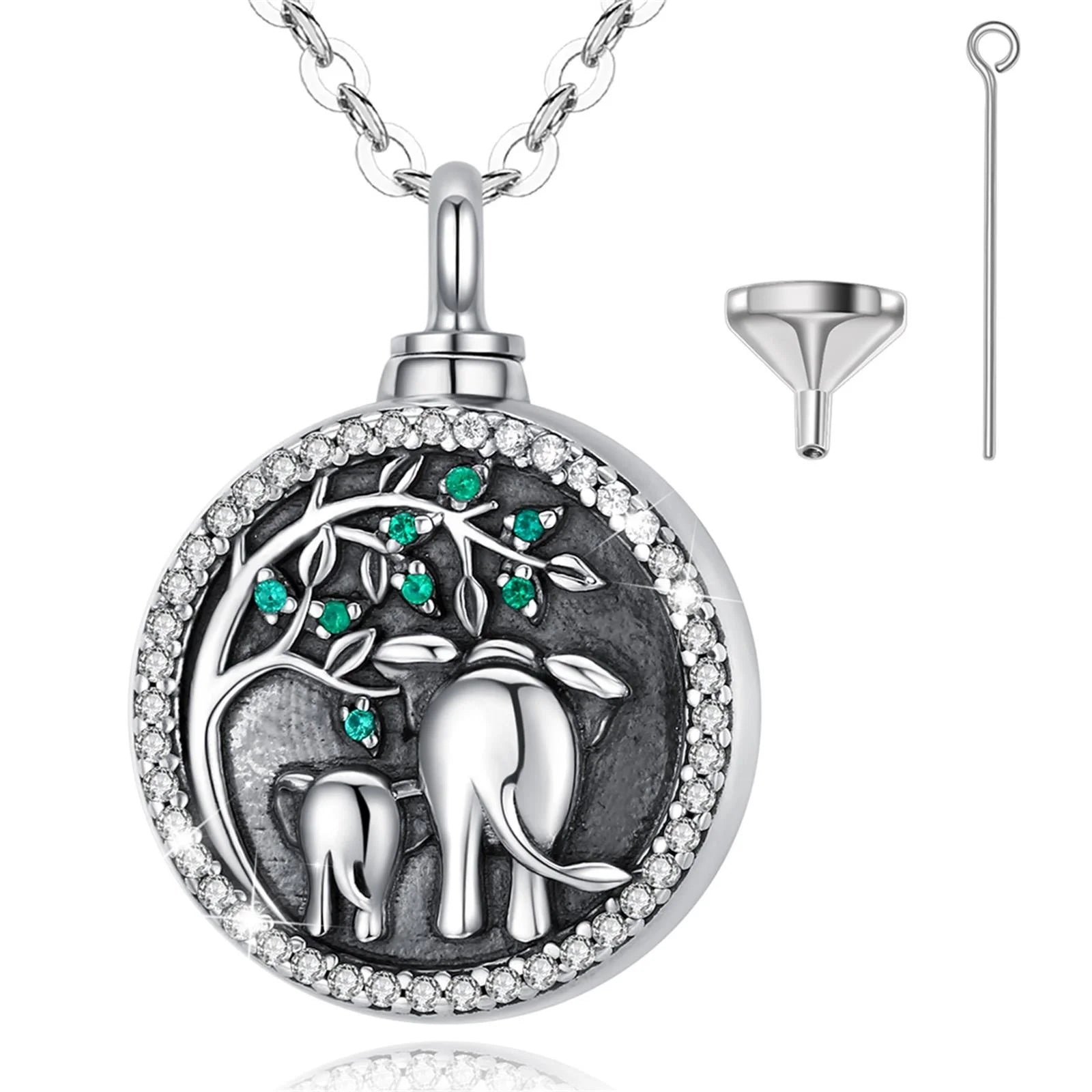 925 Sterling Silver Memory Two Elephant Keepsake Cremation Ashes Urn Necklaces Coffin Jewelry