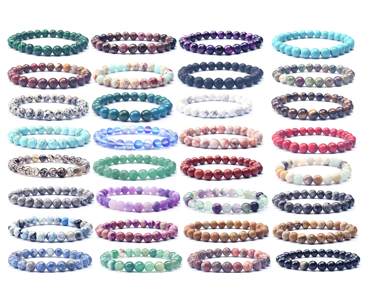 Natural Crystal Jewelry 6mm 8mm 10mm Beads Onyx Agate Turquoise Rose Quartz Amethyst Bracelet for Women Men for Wedding Gift