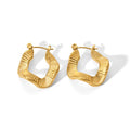 Classic 18K PVD Plated Stainless Steel Hoop Earrings Non-Tarnish with Geometric Texture Trendy Irregular Shape for Women