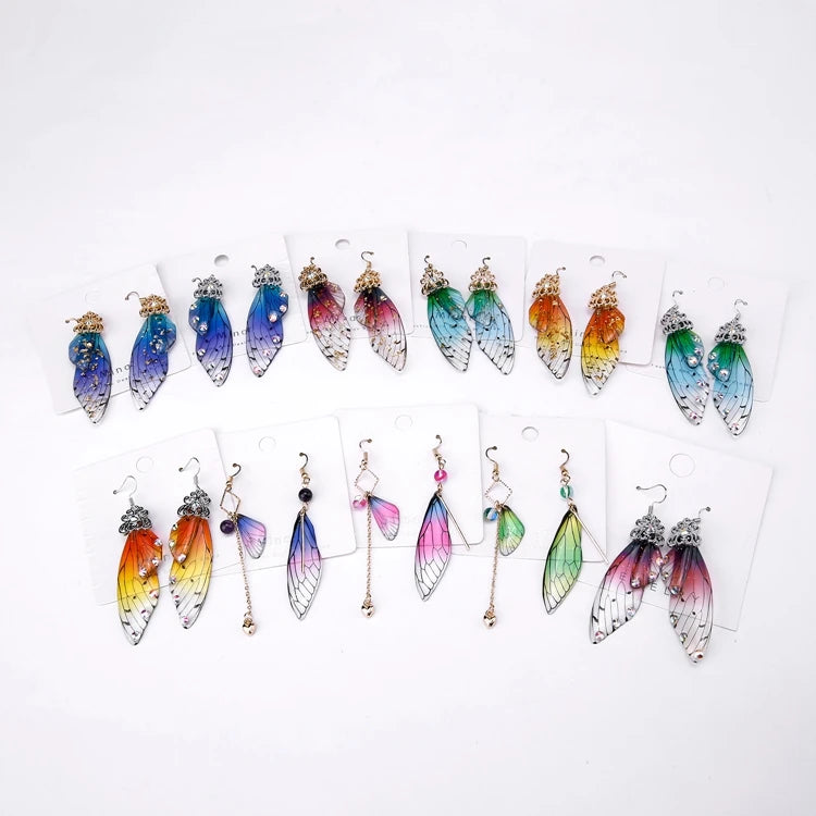 Trendy Beautiful Long Cicada Butterfly Wing Asymmetric Simulation Earrings for Women
