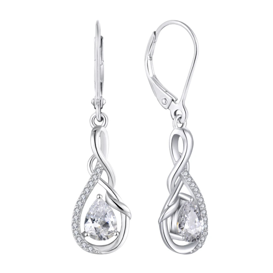 925 Sterling Silver Rhodium Plated Infinity Teardrop Pear Cut CZ Dangle Earrings Wholesale Silver Earrings Women Wedding Gift