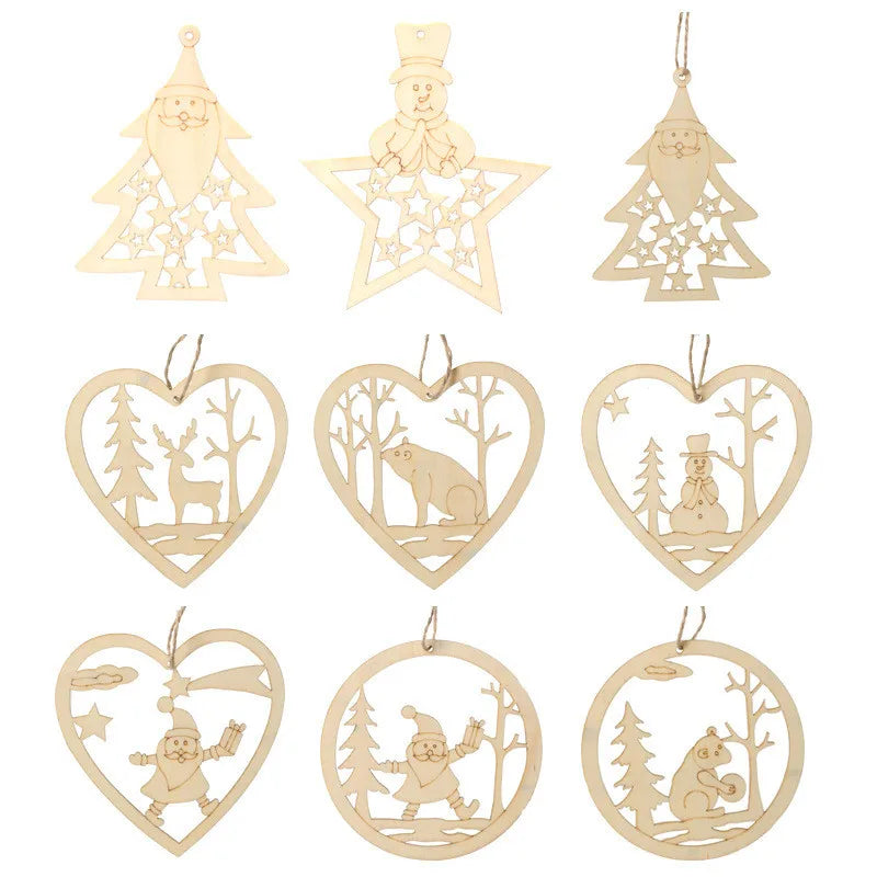 Unfinished Wooden Snowflake Ornaments Snowflake Hanging Cutouts Blank Wood Slices With Cord Christmas Craft Embellishments