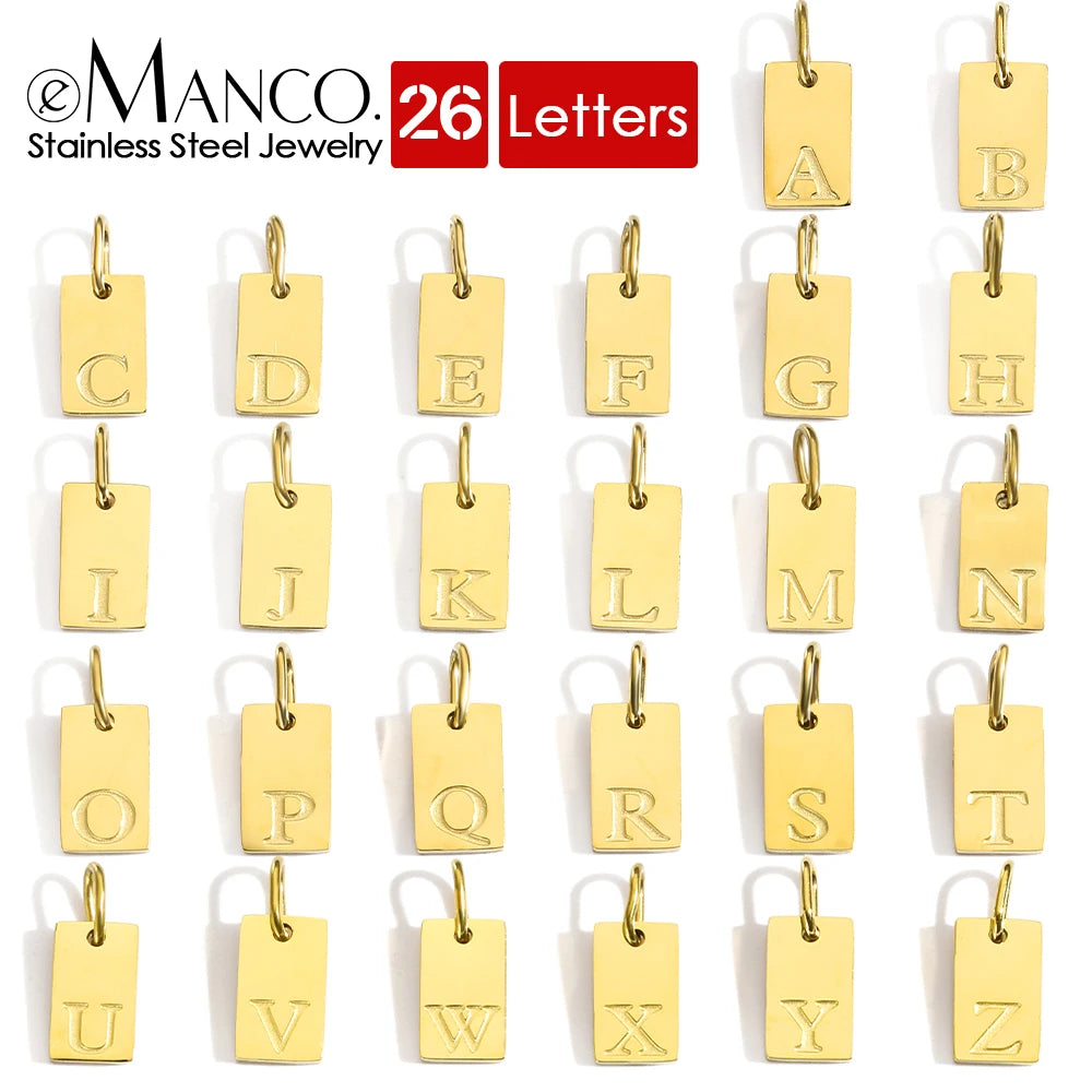 EManco DIY Stainless Steel Jewelry Unisex Alphabet Etched Charm Pendant with 26 Lettering A-Z Engraved Accessories for Necklaces