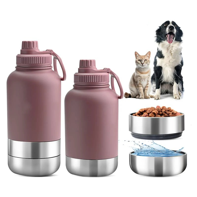 3 in 1 Portable Leakproof Lid 304 Stainless Steel Pet Feeder Travel Outdoor Food Storage and Water Bottle Dispenser