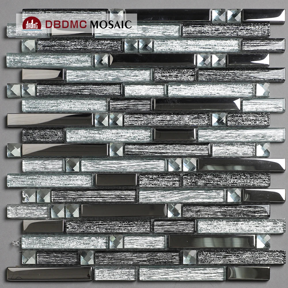 Modern Design 8mm Glass Crystal Strip Mosaic Tile Gold Silver Plated for Bathroom Kitchen Hotel Wall Parquet Feature Graphic