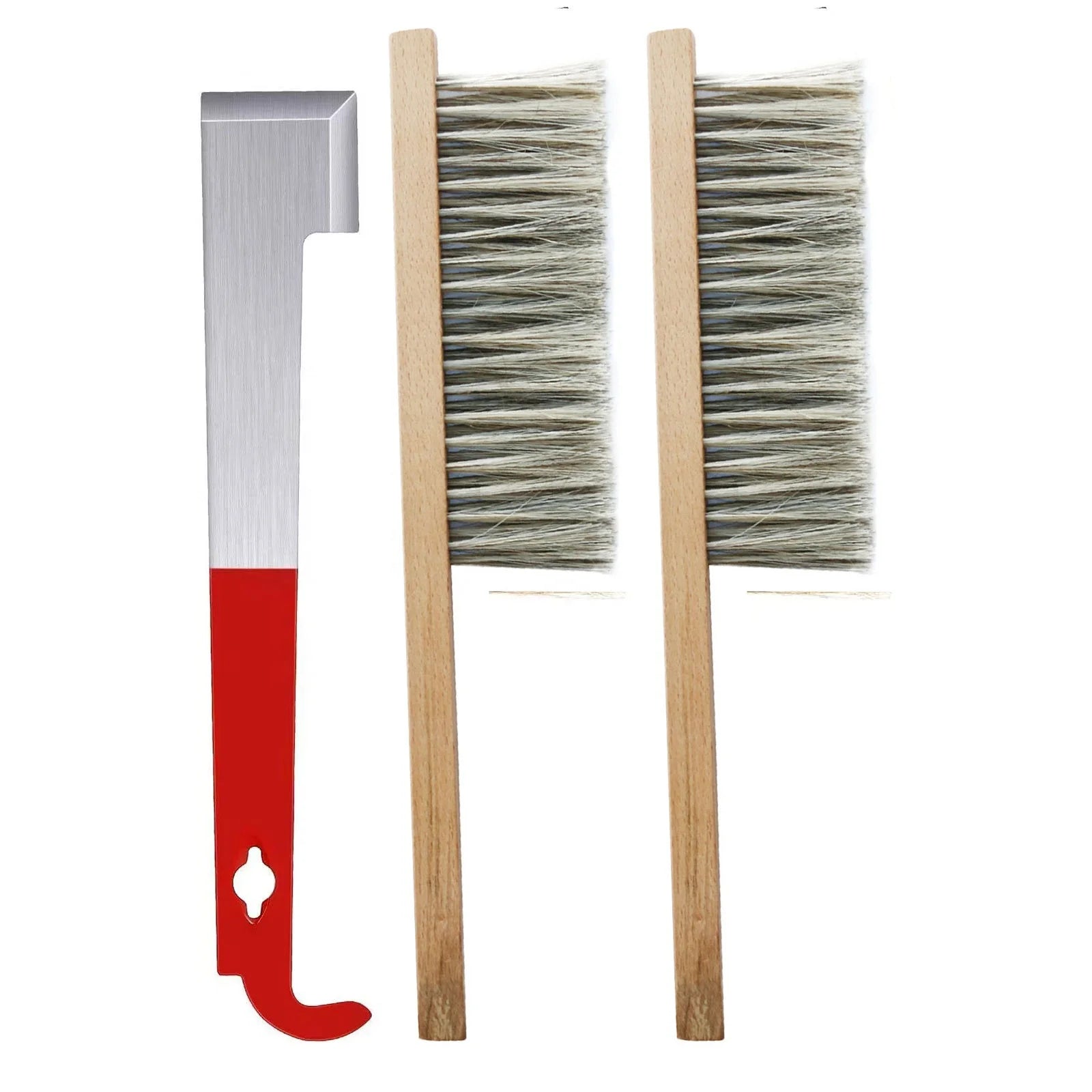 3PCS Bee Hive Tool L Hook with Horsehair Bee Brush Bee Frame Lifter and Scraper Bee Keeping Starter Kit for Beekeepers