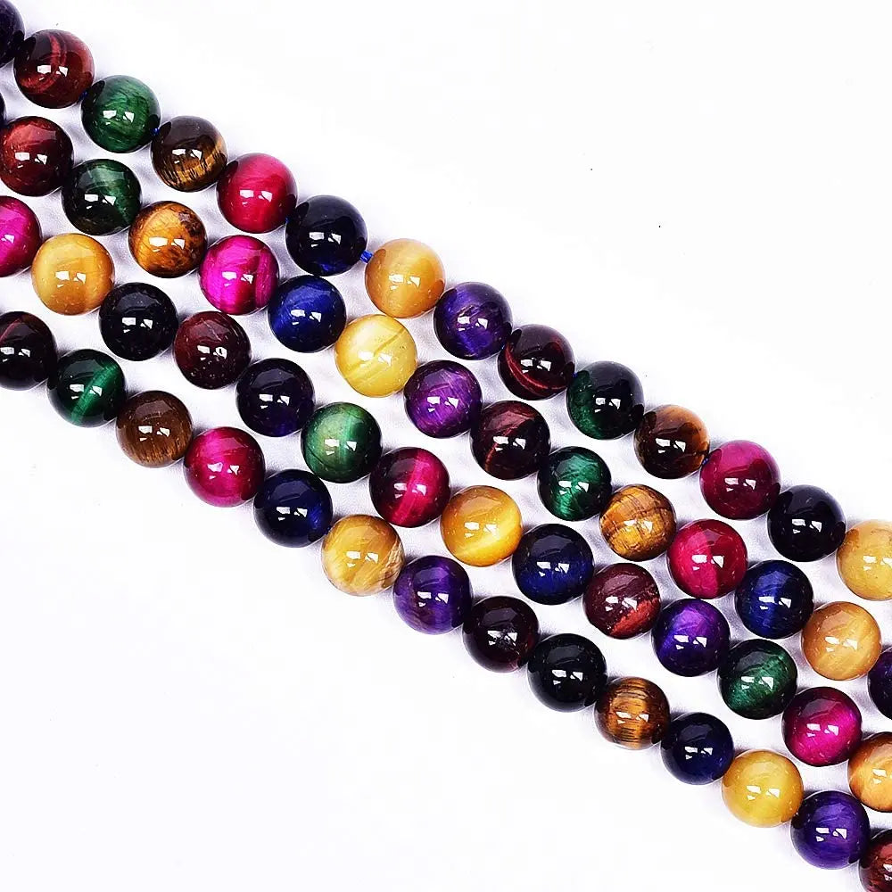 Natural Round AAA+ Colorful Tiger Eye Gemstone Loose Beads Energy Stone Healing Power for Bracelet Jewelry Making 1 Strand 15"