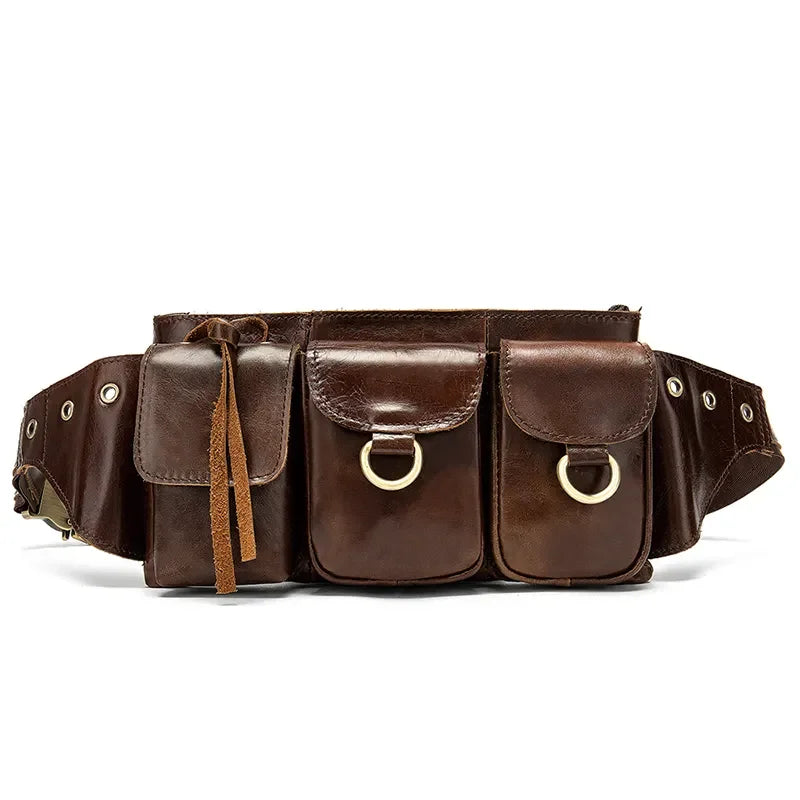 SCHLATUM 2023 New Fanny Pack Leisure Vintage Brown Genuine Leather Men Waist Bag