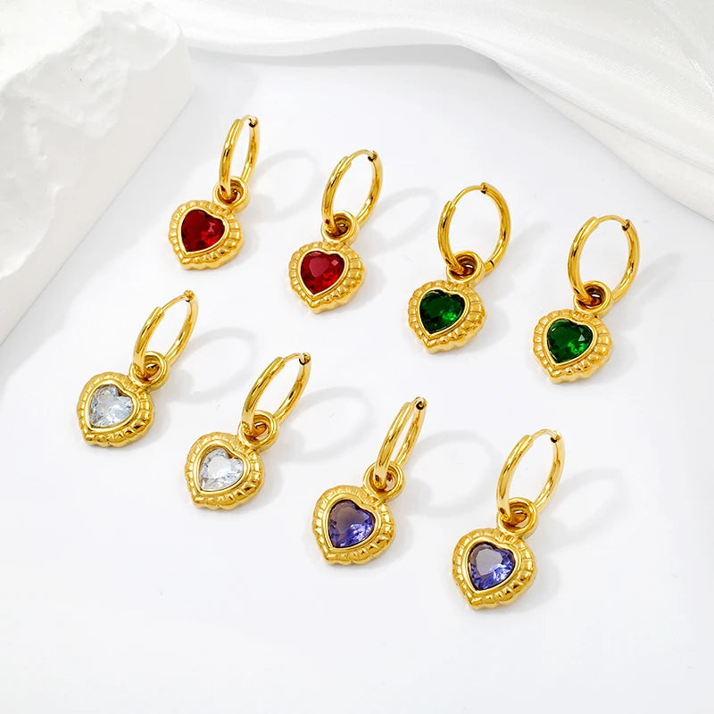 Wholesale Fine Stainless Steel Drop Earrings for Women Waterproof PVD18K Gold Plated Heart Cubic Zirconia Fashion Dangle Design
